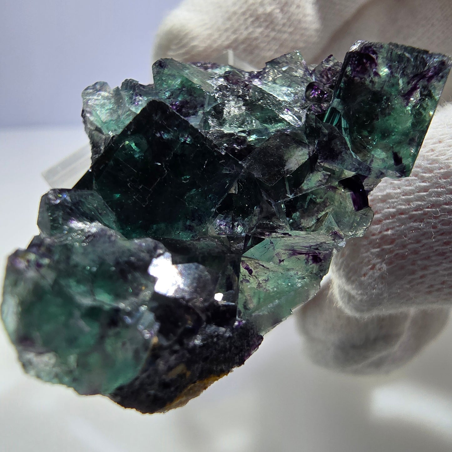 Spécimen rare de cube de fluorite fantôme, vert zonal et violet, Okorusu, Namibie, 38 x 32 x 13 mm