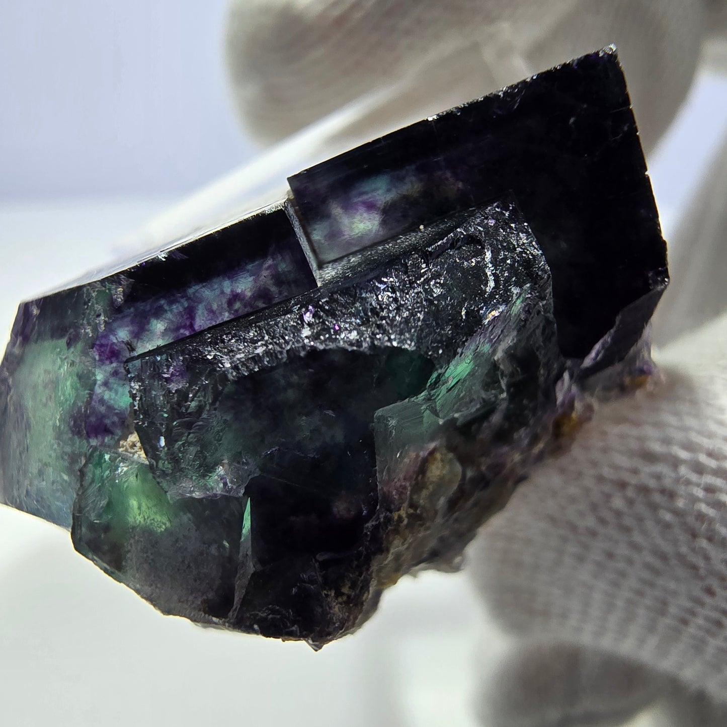 Seltene Phantom Fluorit Würfel Stufe zonal grün lila Okorusu, Namibia 33*27*21mm