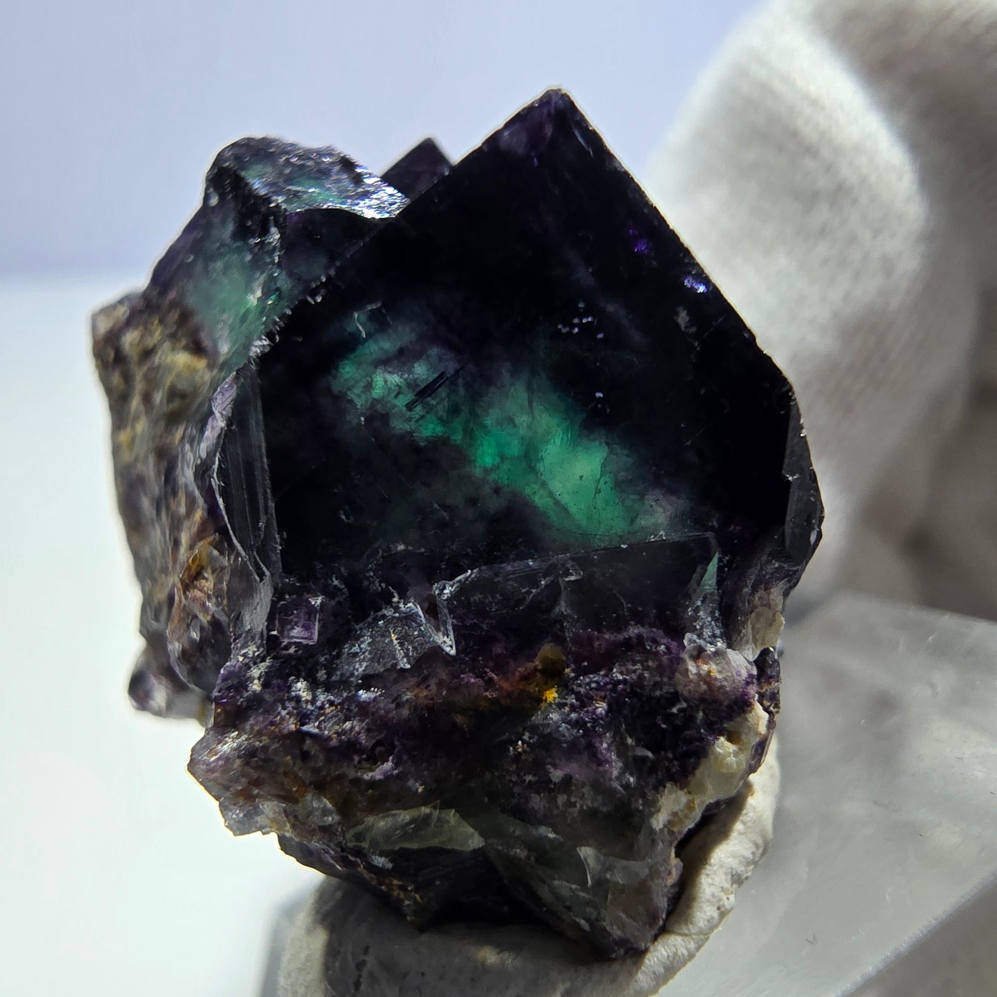 Seltene Phantom Fluorit Würfel Stufe zonal grün lila Okorusu, Namibia 33*27*21mm