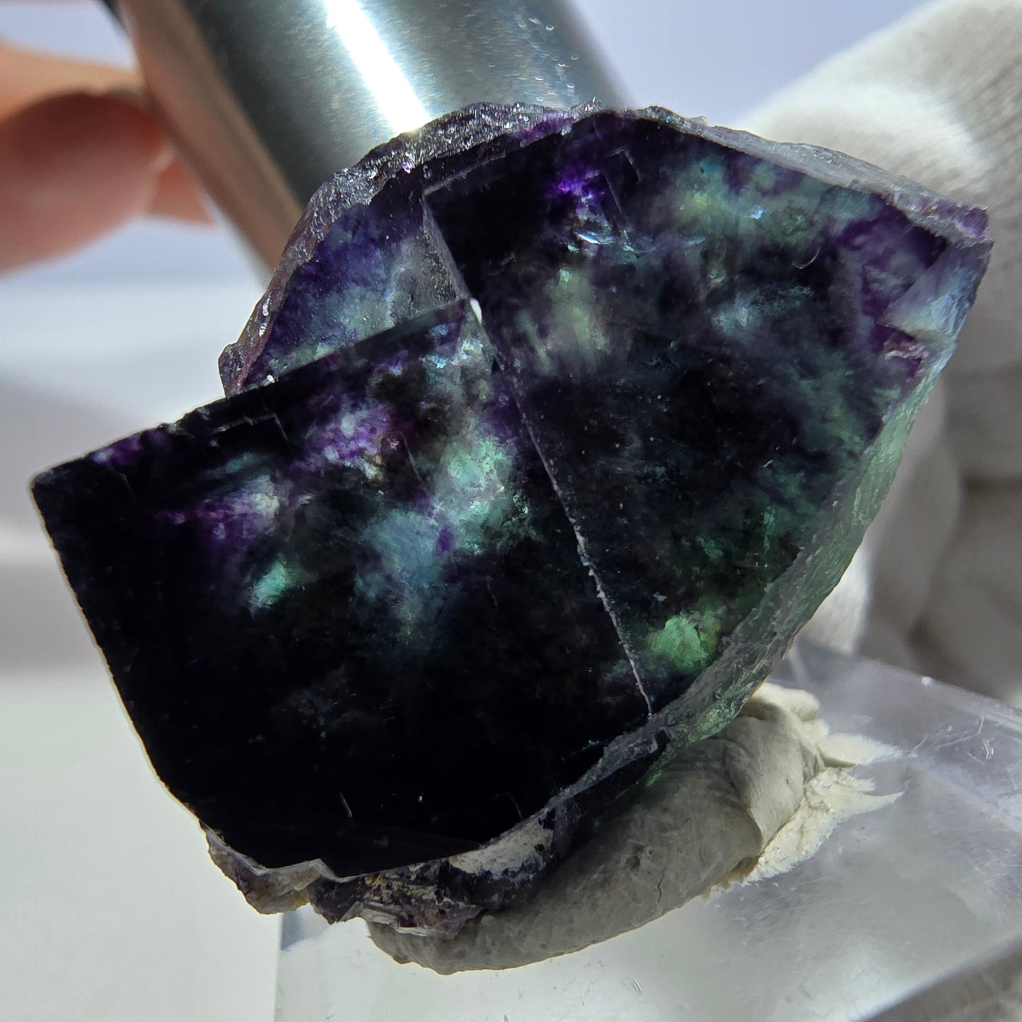 Seltene Phantom Fluorit Würfel Stufe zonal grün lila Okorusu, Namibia 33*27*21mm