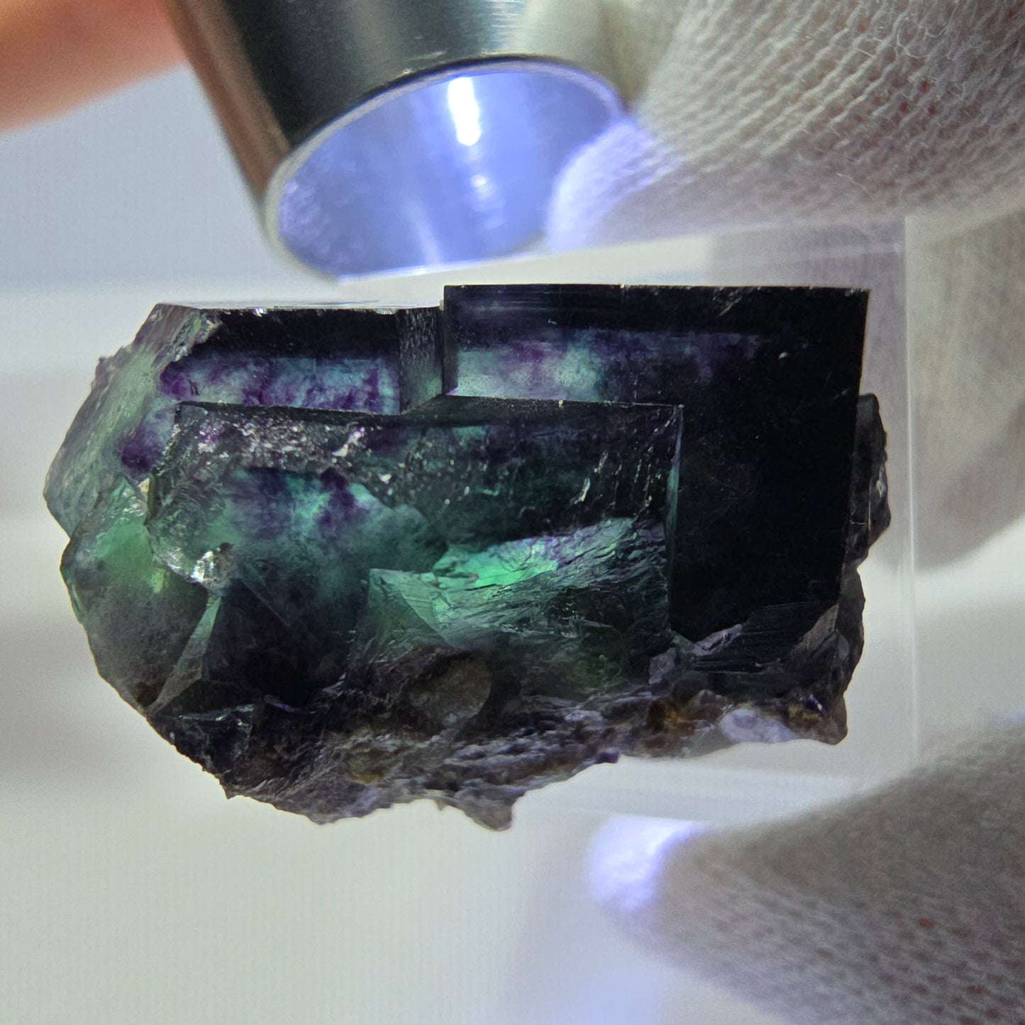 Seltene Phantom Fluorit Würfel Stufe zonal grün lila Okorusu, Namibia 33*27*21mm