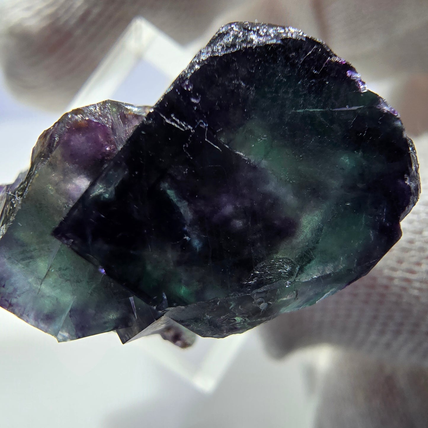Seltene Phantom Fluorit Würfel Stufe zonal grün lila Okorusu, Namibia 25*22*21mm