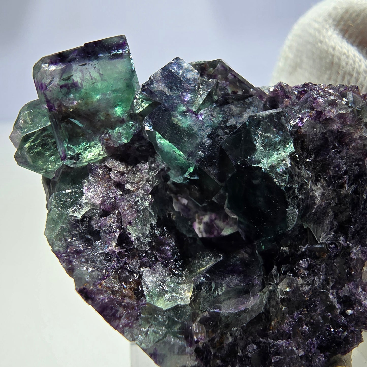 Seltene Phantom Fluorit Würfel Stufe zonal grün lila Okorusu, Namibia 43*36*15mm