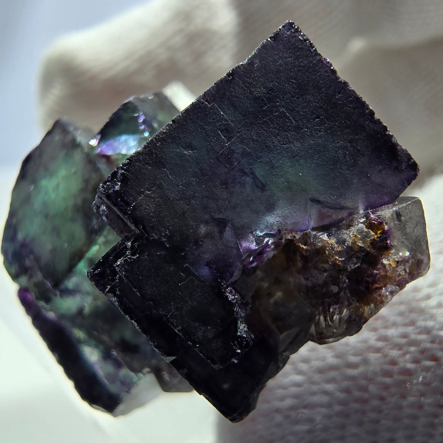 Seltene Phantom Fluorit Würfel Stufe zonal grün lila Okorusu, Namibia 31*23*19mm