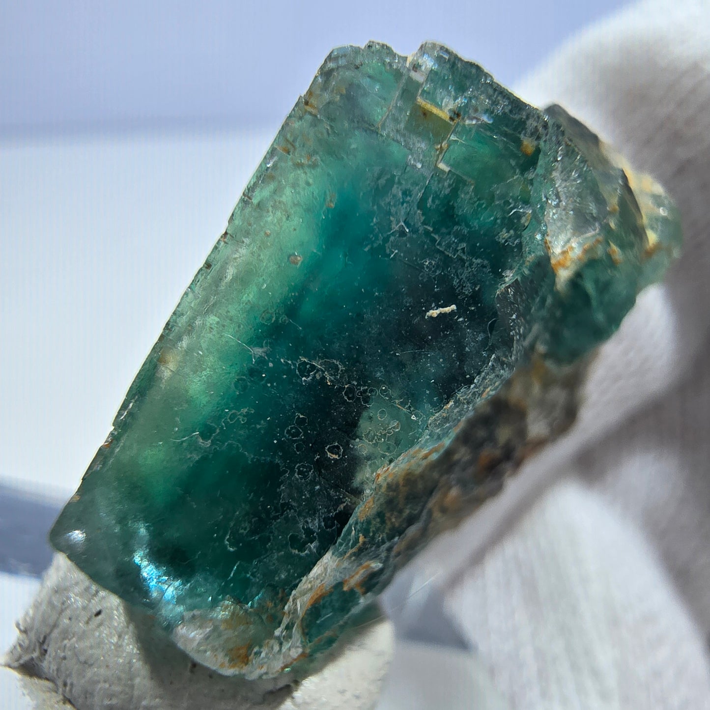 Seltene Phantom Fluorit Würfel Stufe zonal grün lila Okorusu, Namibia 28*28*17mm