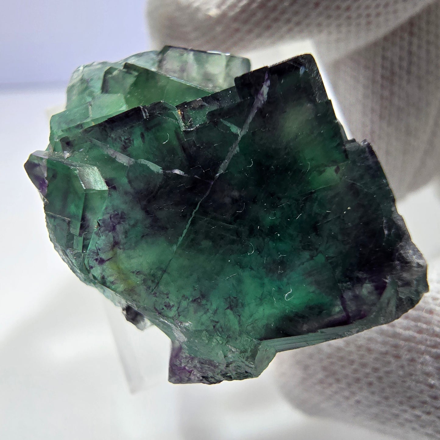 Spécimen rare de cube de fluorite fantôme, vert zonal et violet, Okorusu, Namibie, 30 x 26 x 18 mm