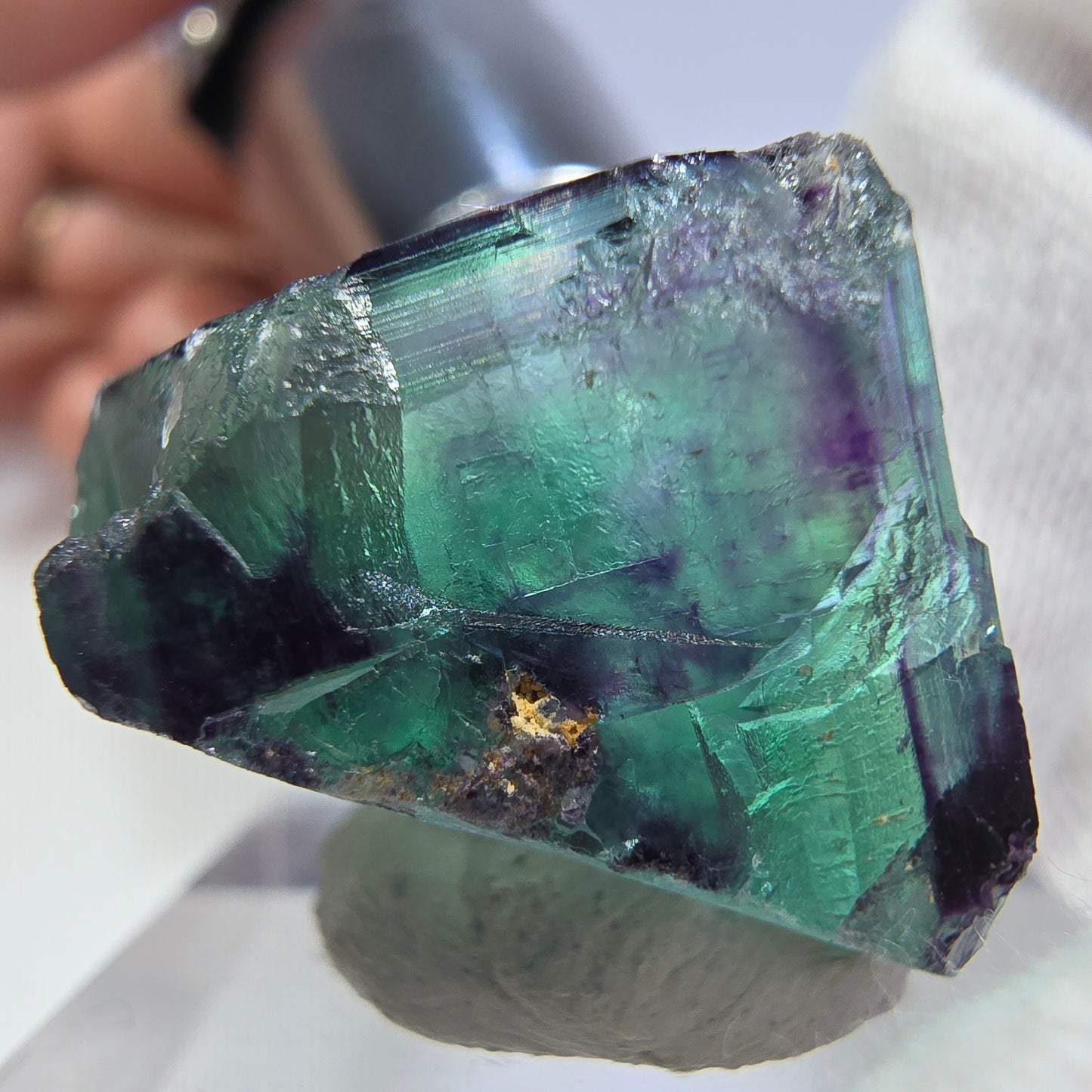 Spécimen rare de cube de fluorite fantôme, vert zonal et violet, Okorusu, Namibie, 30 x 26 x 18 mm