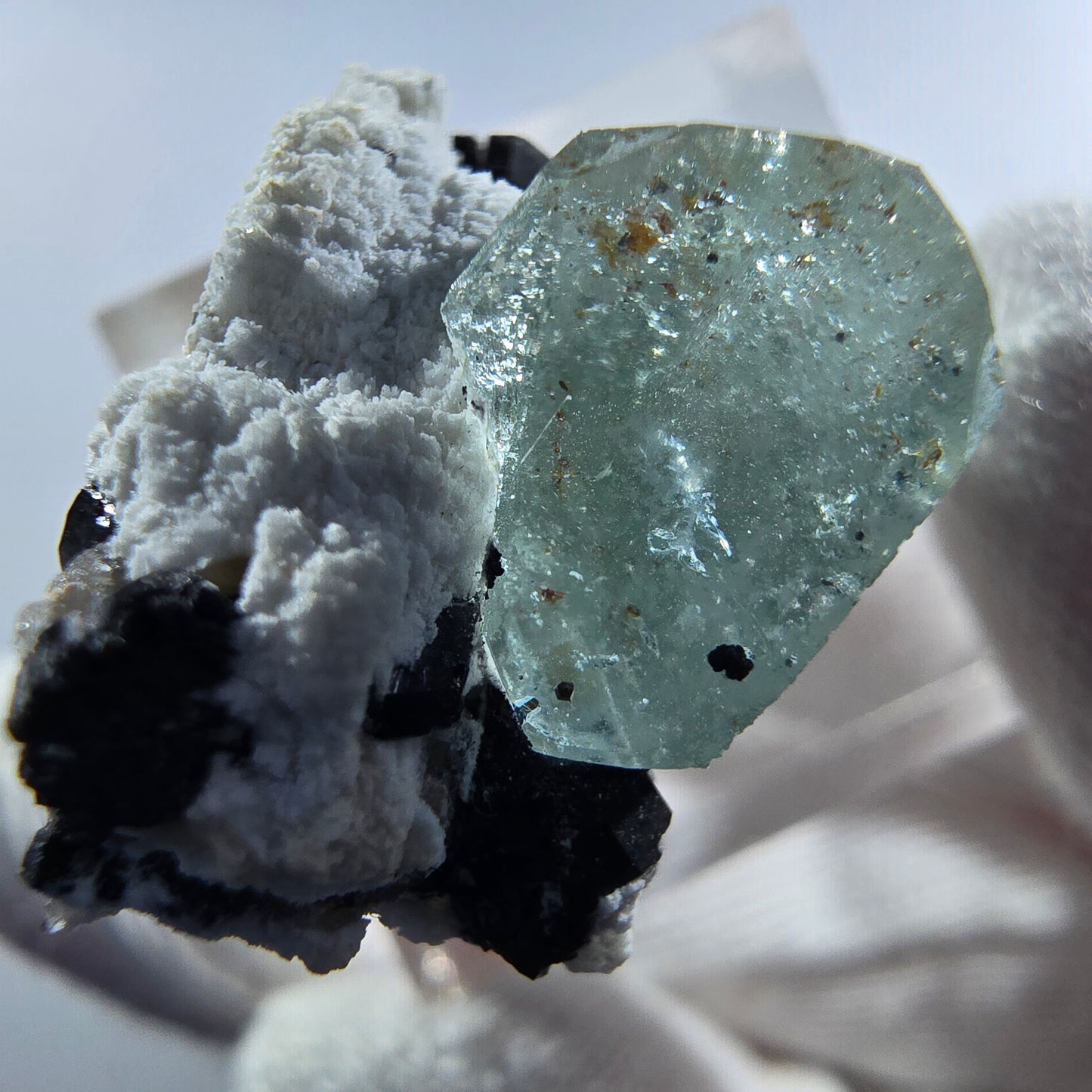 Aigue-marine de Setlene, tourmaline de Schörl, stade orthose Erongo, Namibie 24*23*17 mm