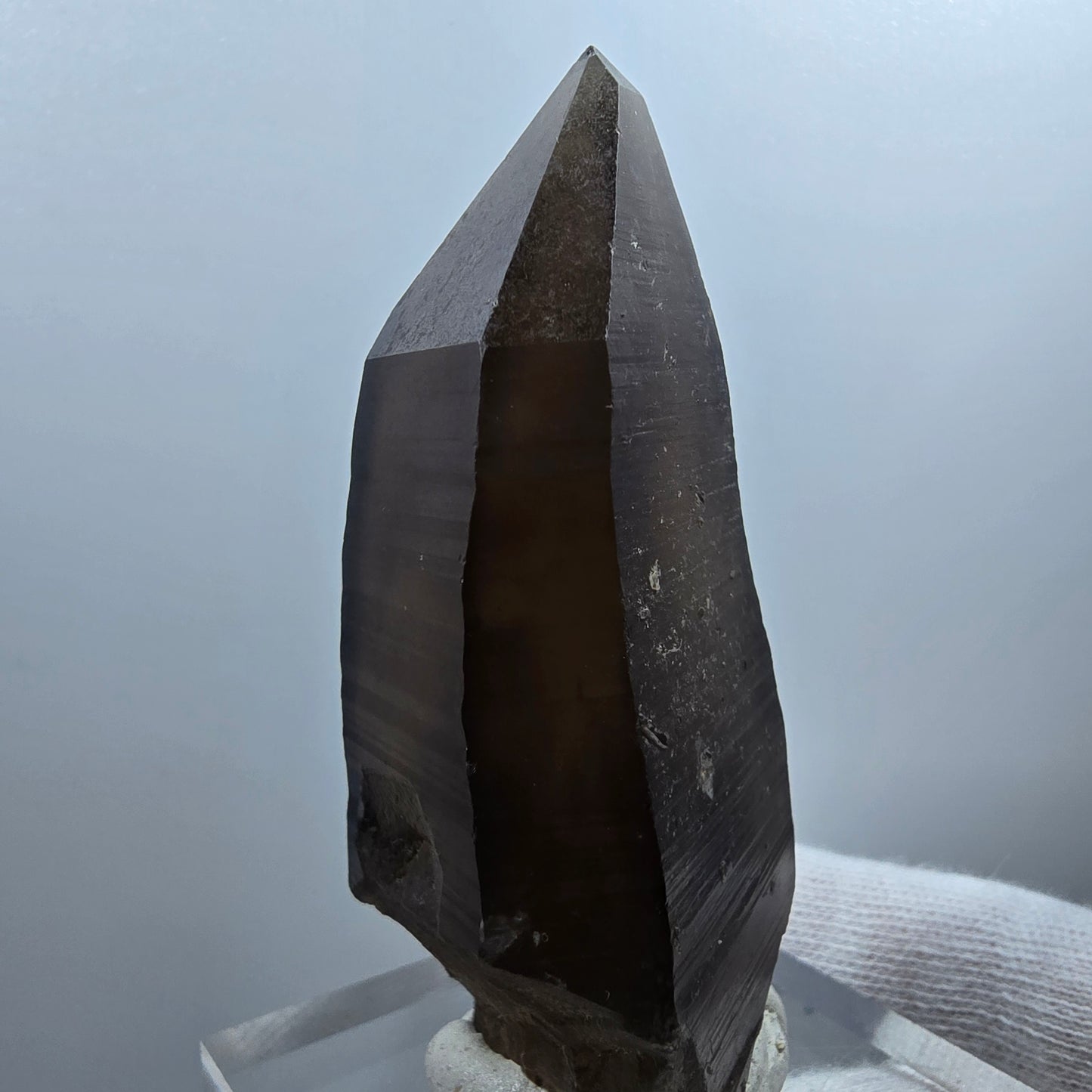 Sceptre de poche en quartz fumé fantôme lémurien Valentine Goboboseb Namibie 72 x 35 x 29 mm