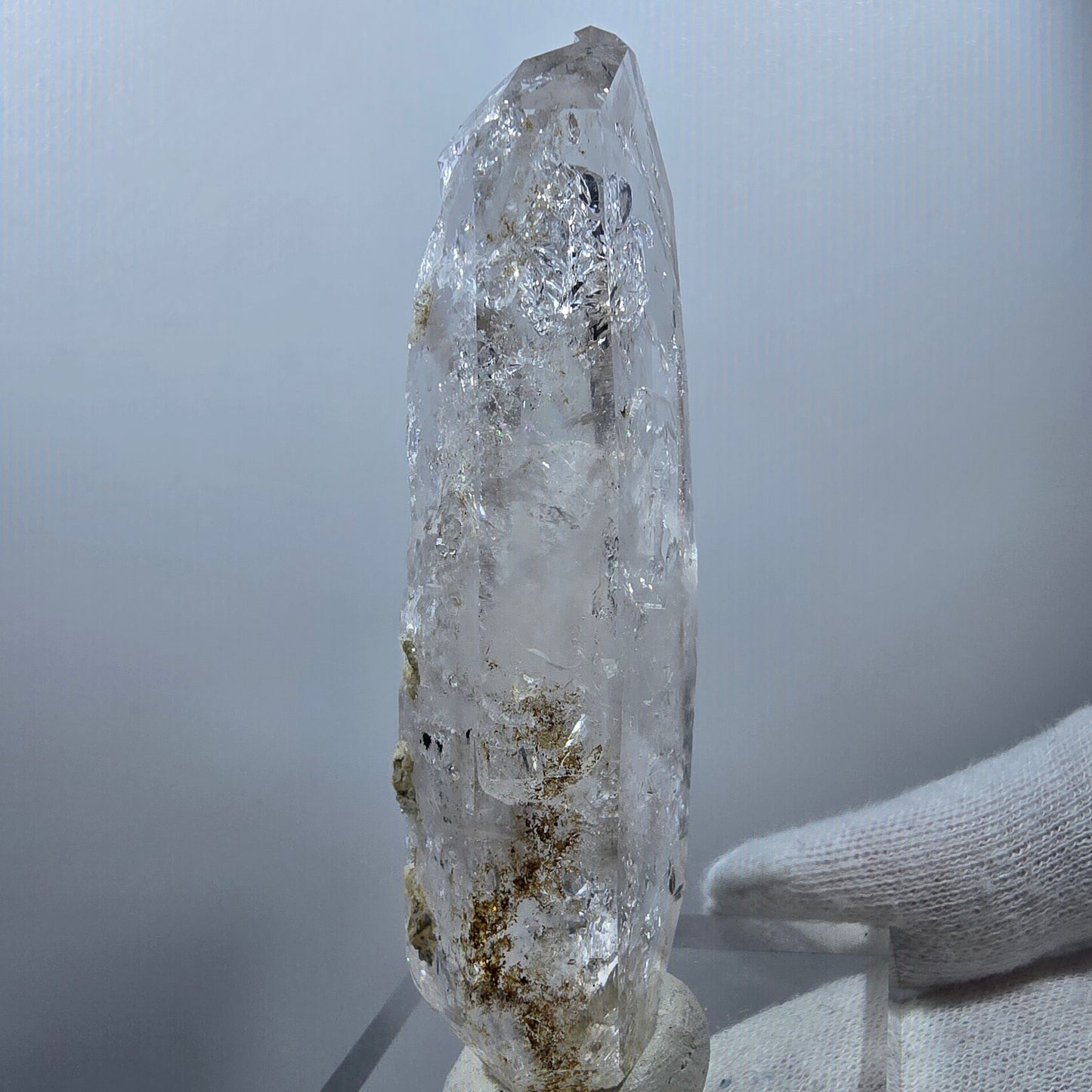 Sceptre DT en quartz fumé lémurien Enhydro, 1 gobob de poche Bubble Valentine. Namibie 89 x 33 x 21 mm