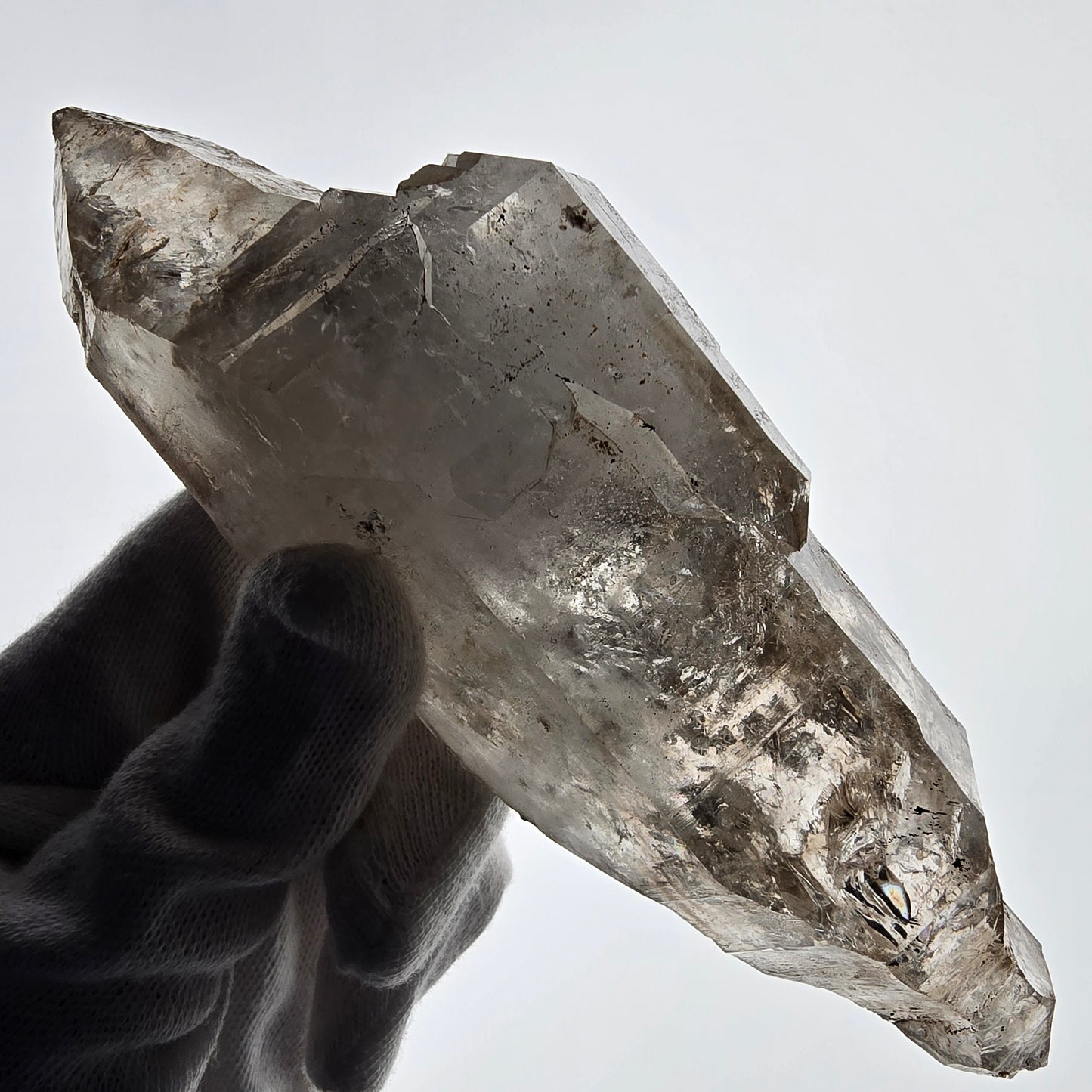 XL Enhydro Skeleton Quartz fumé DT, calcite UV, 2x Bubble Valentine Pocket Namibie 165*56*45mm