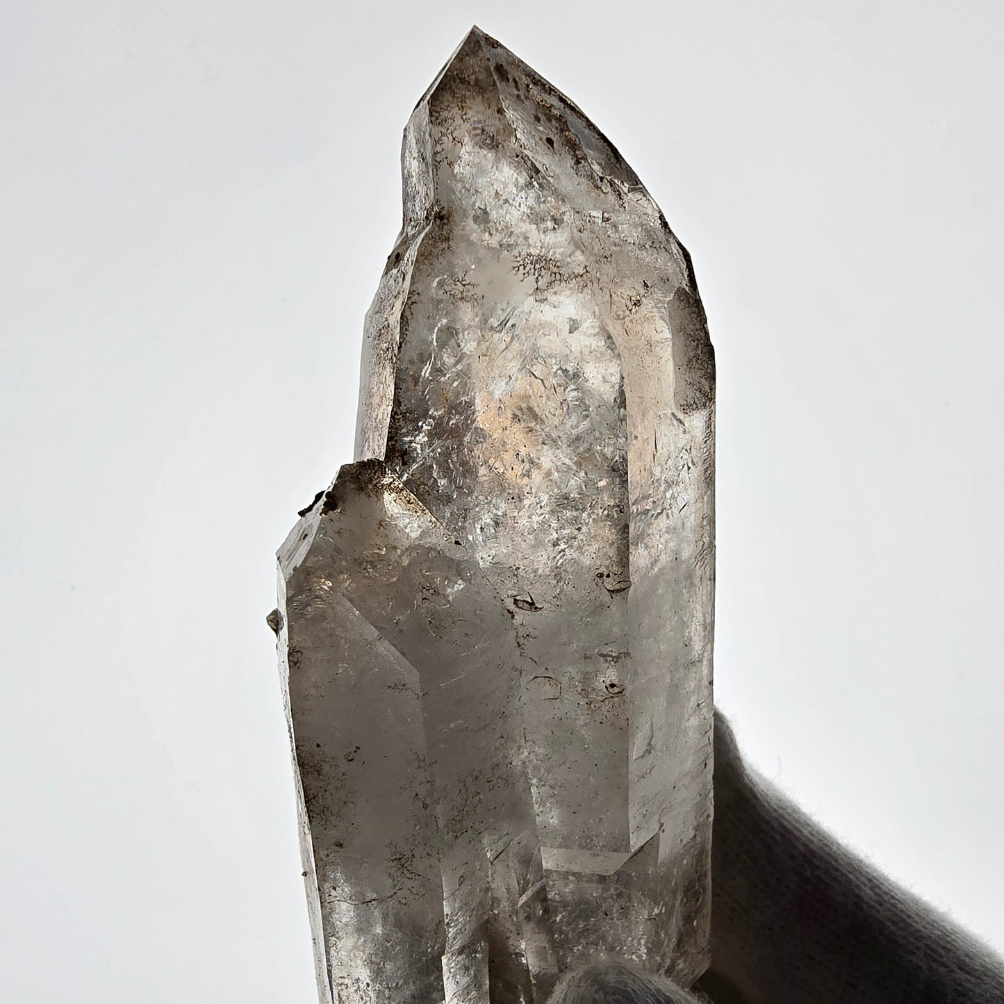 Quartz fumé squelette fantôme Enhydro, DT, calcite UV, Valentine Pocket Gob. Namibie, 107 x 41 x 27 mm