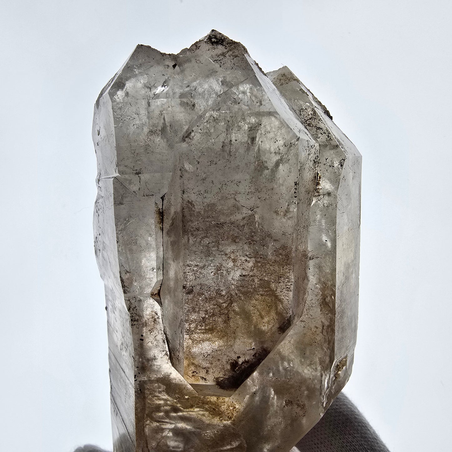 Quartz fumé squelette fantôme lémurien DT, calcite UV Valentine Pocket, Namibie 129 x 61 x 48 mm