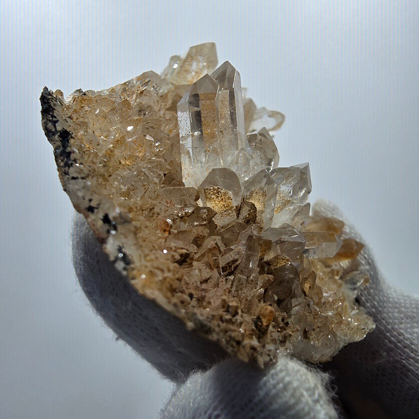 Clear smoky quartz points on matrix specimen Valentine Pocket Goboboseb Namibia 75*57*25mm
