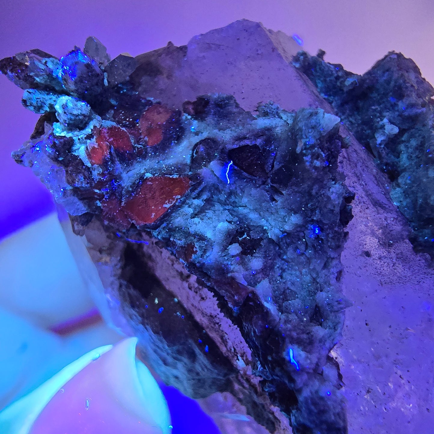 Goboboseb de poche Phantom Smoky Quartz UV Calcite Stage Valentine Namibie 65 x 42 x 37 mm