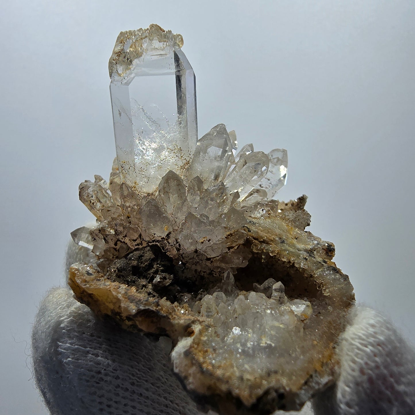 Clear smoky quartz points on matrix specimen Valentine Pocket Goboboseb Namibia 53*44*39mm