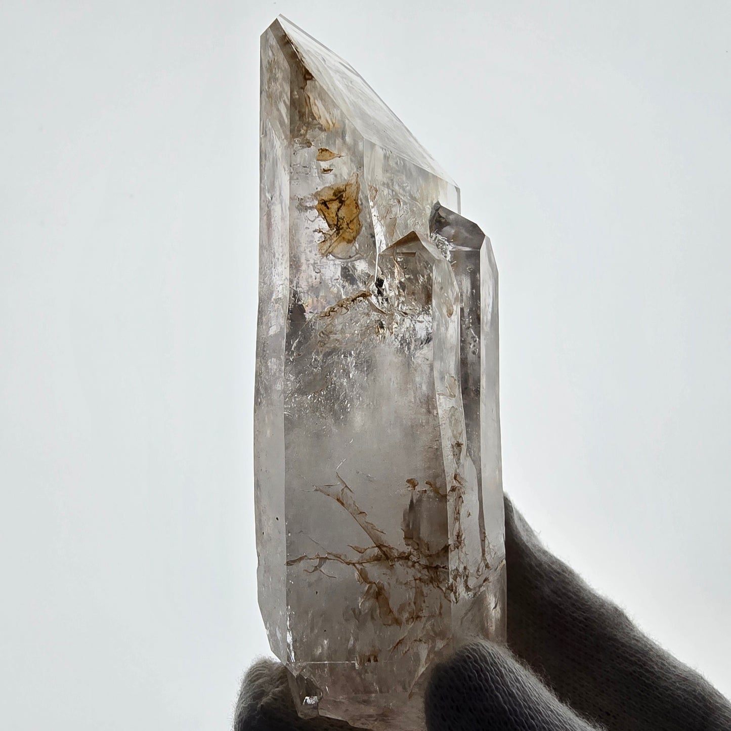 Sceptre en quartz fumé lémurien Enhydro, 1x Goboboseb de poche Bubble Valentine Namibie 96 x 38 x 25 mm