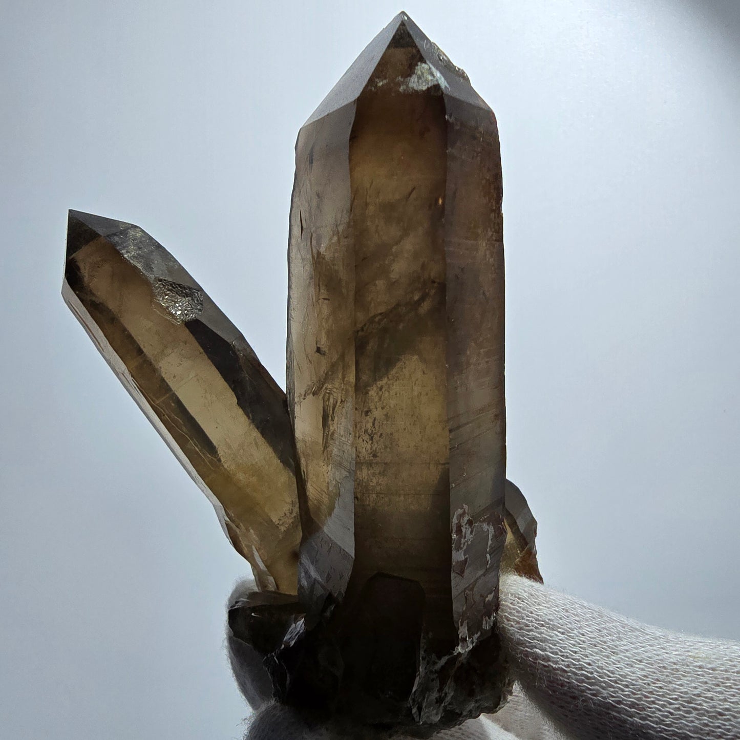 Spécimen de quartz fumé, hyalite et tourmaline Schorl, squelette fantôme, Erongo, Namibie, 95 x 70 x 63 mm