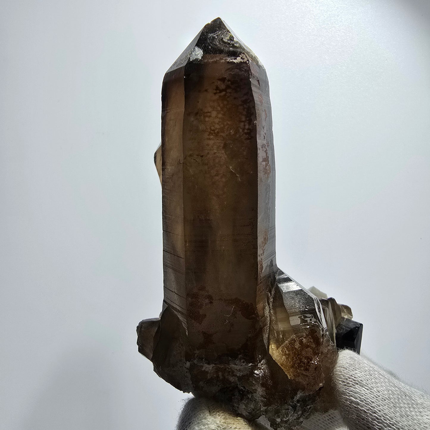 Spécimen de quartz fumé, hyalite et tourmaline Schorl, squelette fantôme, Erongo, Namibie, 95 x 70 x 63 mm