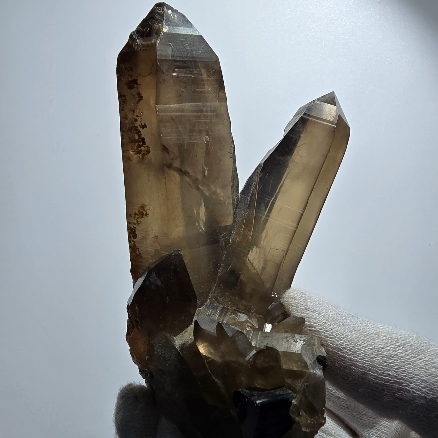 Spécimen de quartz fumé, hyalite et tourmaline Schorl, squelette fantôme, Erongo, Namibie, 95 x 70 x 63 mm