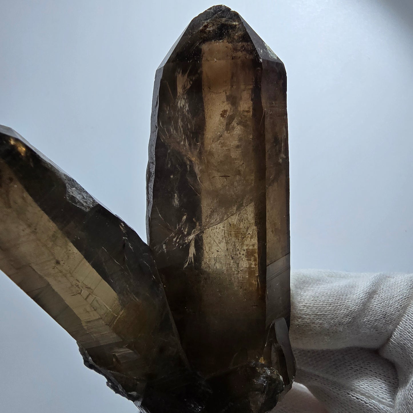 Spécimen de quartz fumé, hyalite et tourmaline Schorl, squelette fantôme, Erongo, Namibie, 95 x 70 x 63 mm