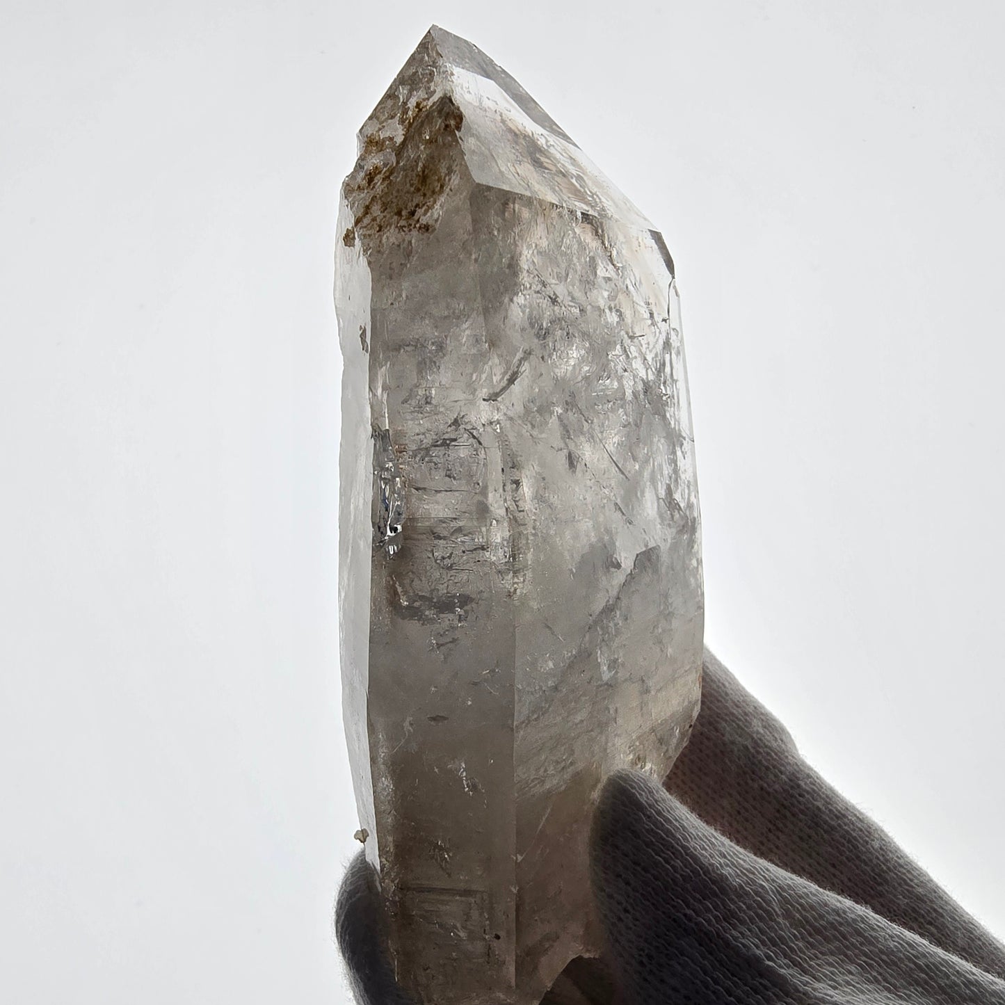 Quartz fumé squelette Enhydro, calcite UV, 1 gobo de poche Bubble Valentine. Namibie 98 x 49 x 26 mm