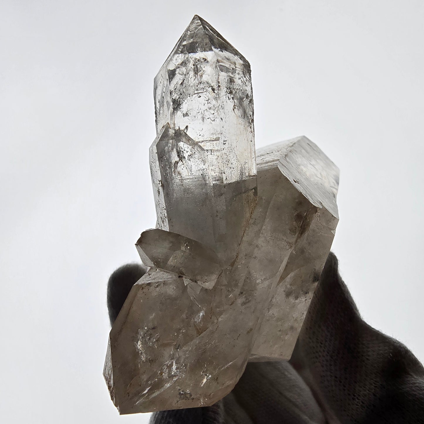 Quartz fumé squelette Enhydro DT, calcite UV, 3x Bubble Valentine Pocket Namibie 121 x 76 x 35 mm