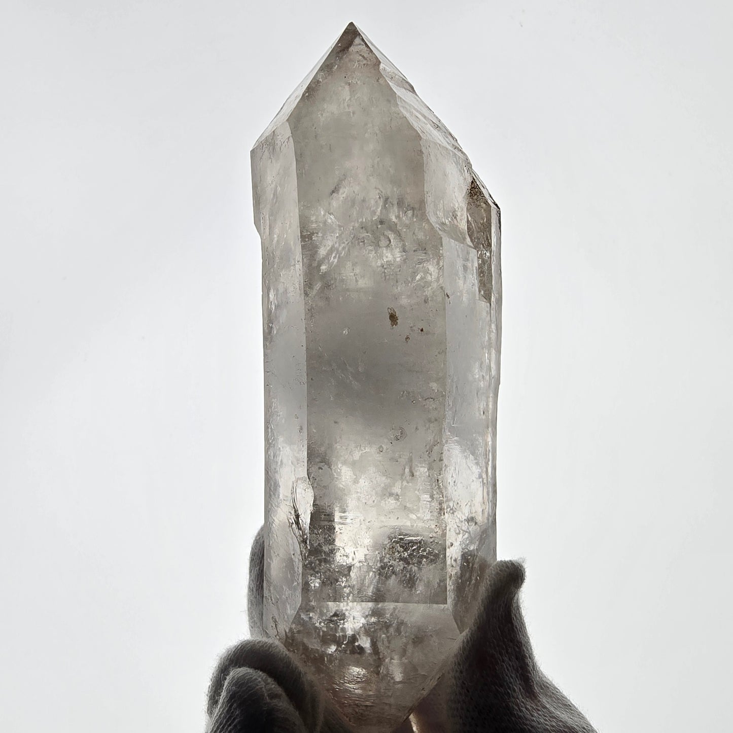 Quartz fumé squelette Enhydro DT UV Calcite, grosse bulle Valentine Pocket Namibie 134*45*37mm