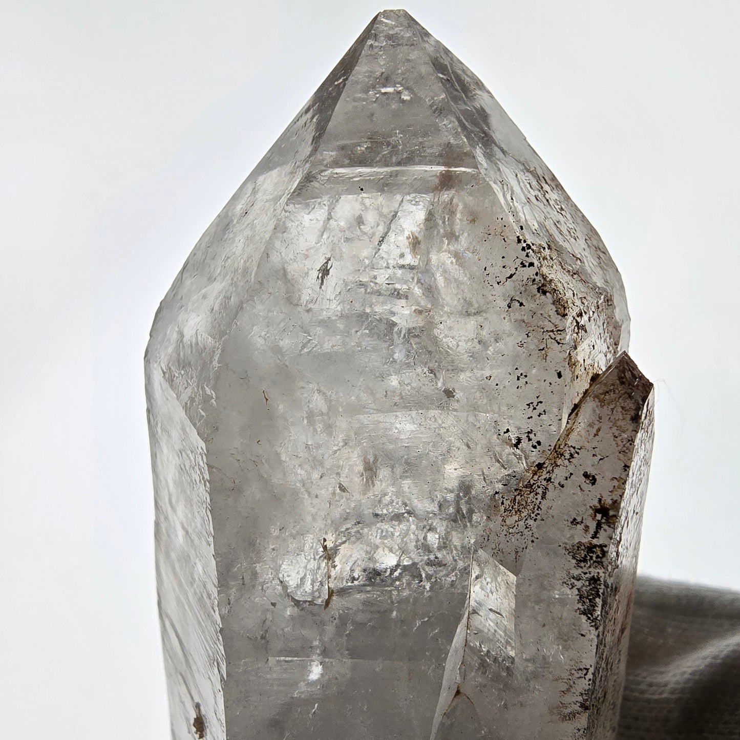 Quartz fumé squelette Enhydro DT UV Calcite, grosse bulle Valentine Pocket Namibie 134*45*37mm