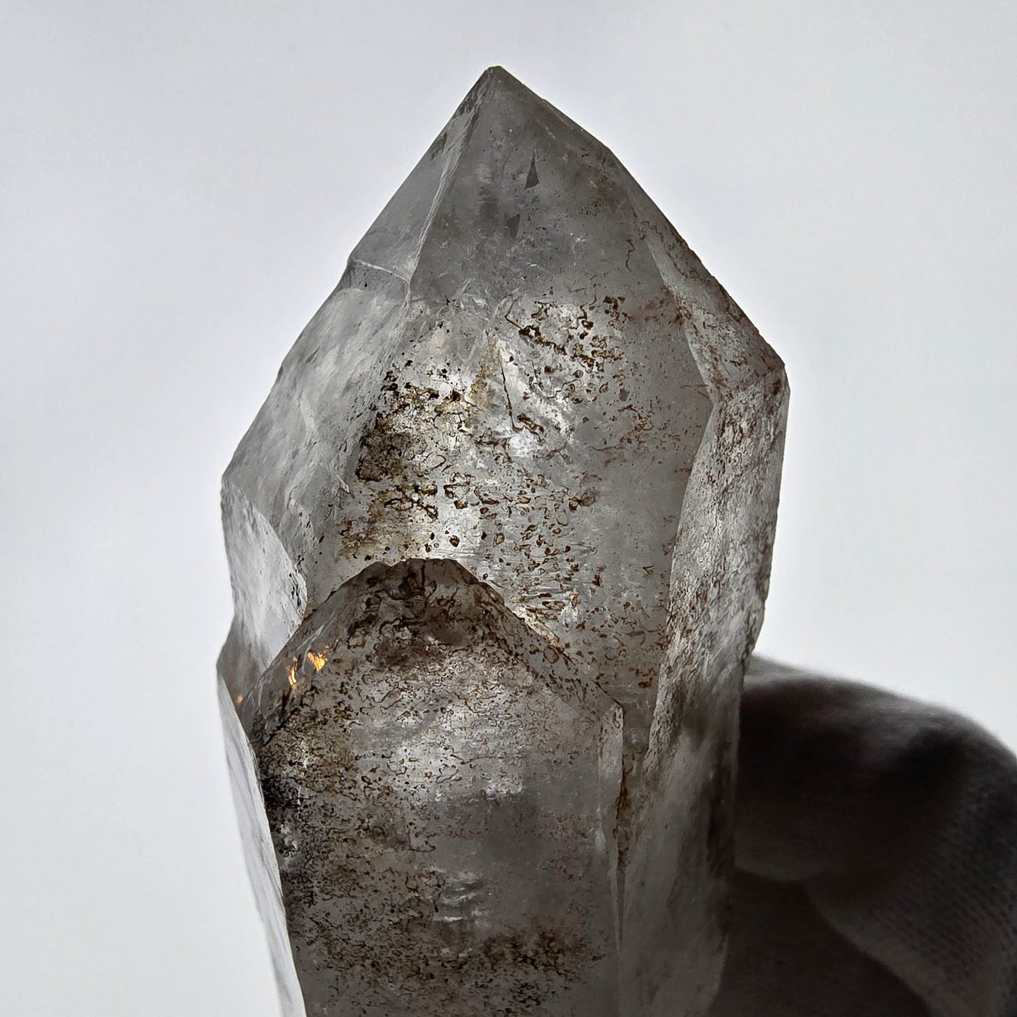 Quartz fumé squelette Enhydro DT UV Calcite, grosse bulle Valentine Pocket Namibie 134*45*37mm