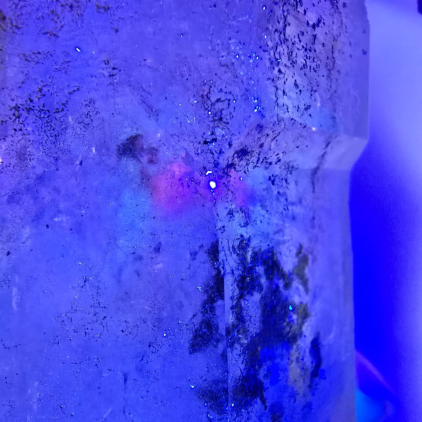 Quartz fumé squelette Enhydro DT UV Calcite, grosse bulle Valentine Pocket Namibie 134*45*37mm
