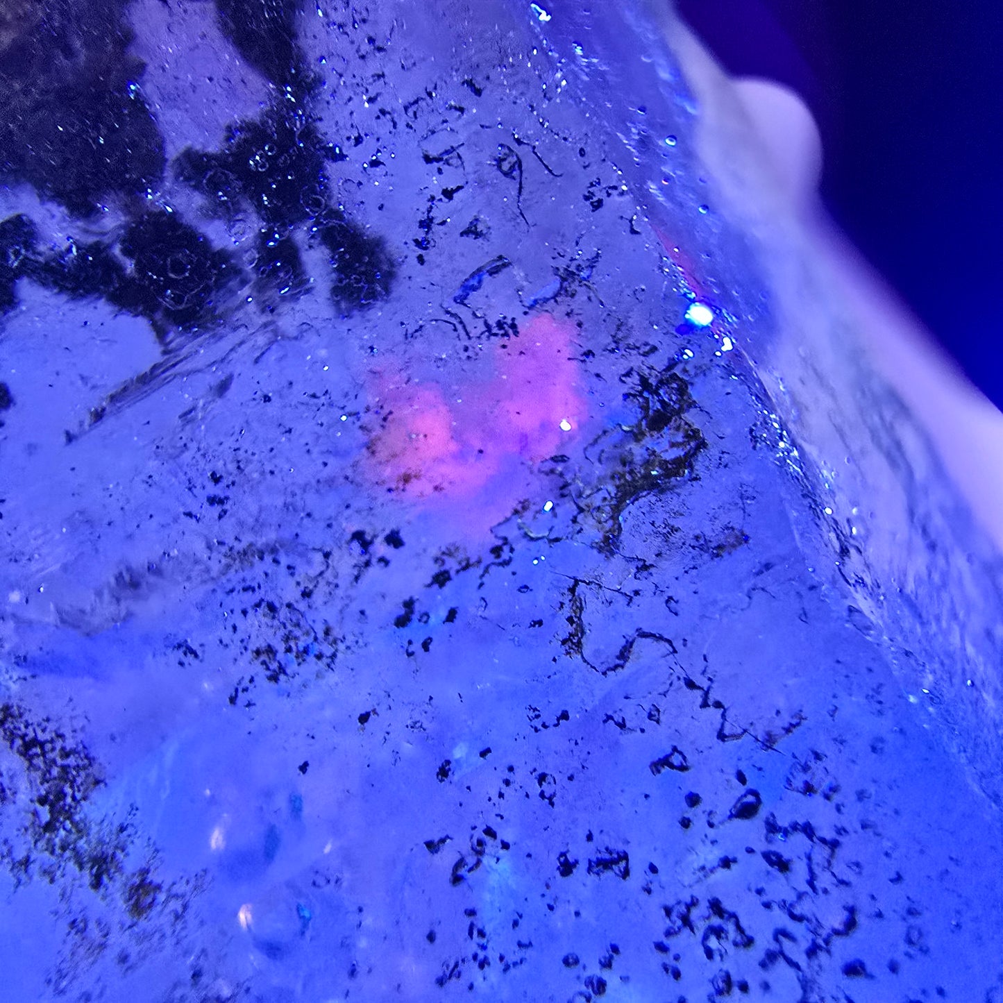 Quartz fumé squelette Enhydro DT UV Calcite, grosse bulle Valentine Pocket Namibie 134*45*37mm