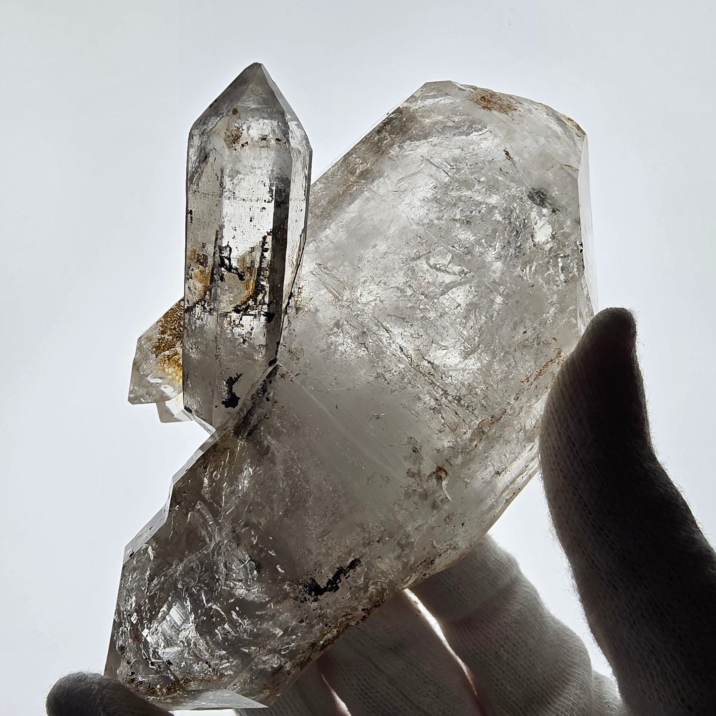 Sceptre DT Enhydro Skeleton Smoky Quartz 3x Bubble (grand) Valentine Pocket Namibie 131*70*52mm