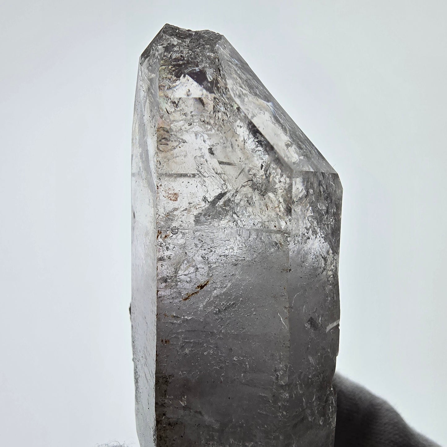 Quartz fumé squelette Enhydro DT, calcite UV, 2x Bubble Valentine Pocket, Namibie 91 x 45 x 27 mm