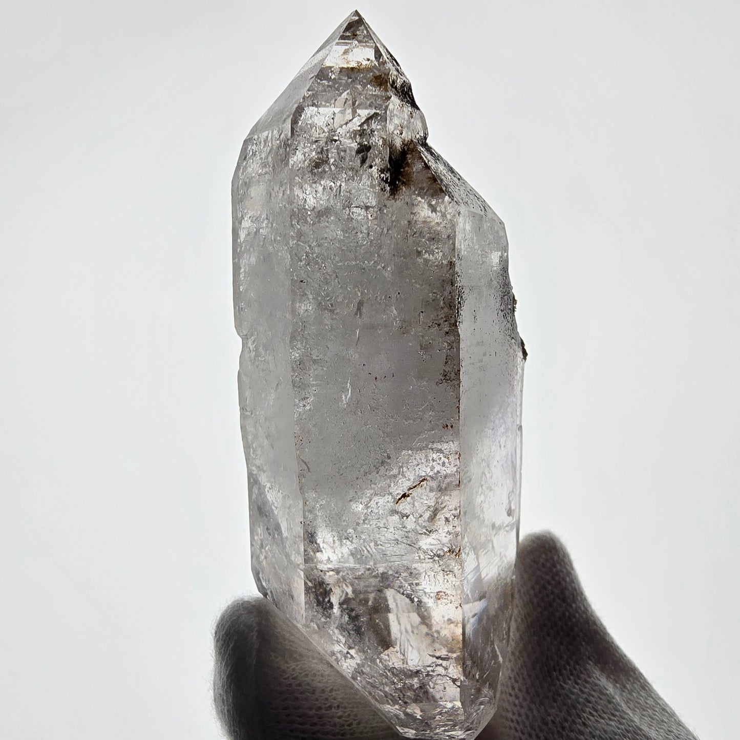Quartz fumé squelette Enhydro DT, calcite UV, 2x Bubble Valentine Pocket, Namibie 91 x 45 x 27 mm