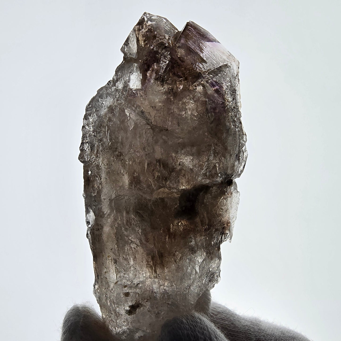 Sceptre fantôme squelette en quartz fumé DT, poche Saint-Valentin en calcite UV, Namibie 82 x 38 x 26 mm