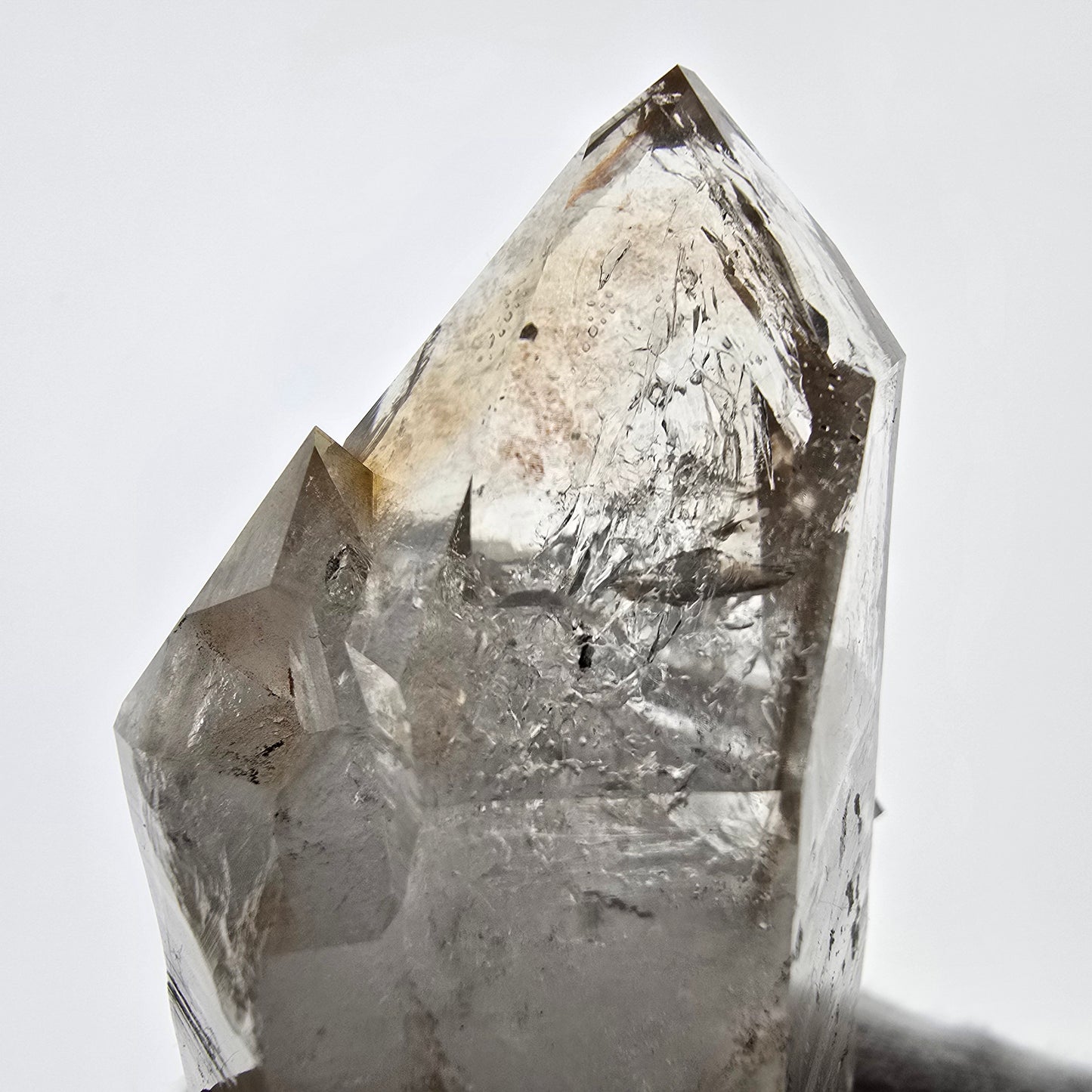 Sceptre DT en quartz fumé squelette Enhydro, 2x Bubble Valentine Pocket, Namibie 76 x 39 x 25 mm