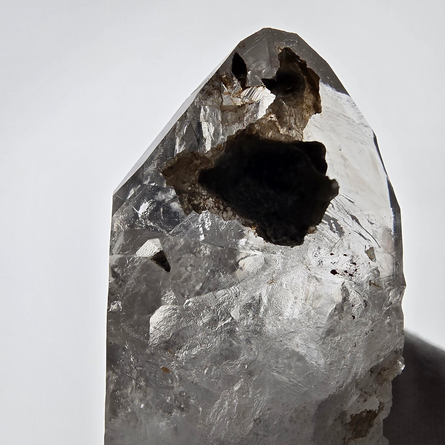 Quartz fumé squelette Enhydro DT, calcite UV, pochette Valentine 3x Bubble, Namibie 118 x 34 x 29 mm
