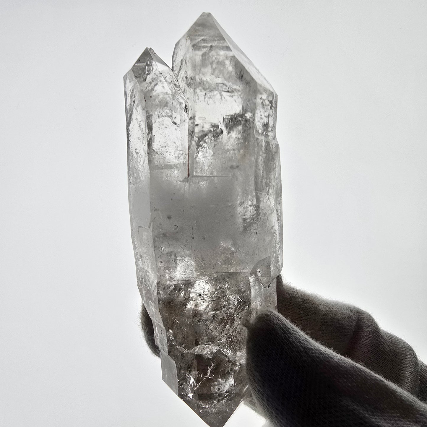 Quartz fumé squelette Enhydro DT, calcite UV, 2x Bubble Valentine Pocket, Namibie 105 x 38 x 32 mm