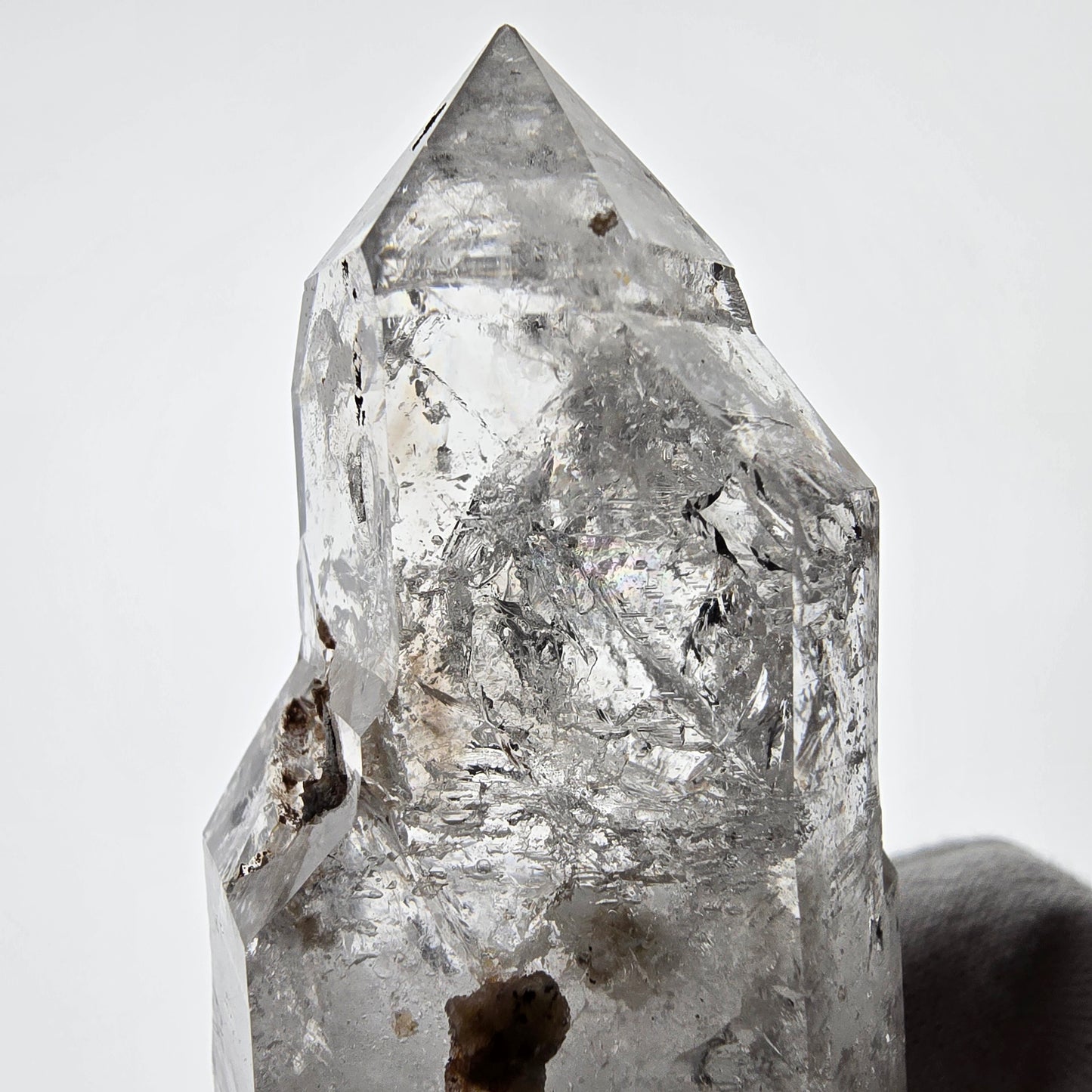 Quartz fumé squelette Enhydro DT, calcite UV, 2x Bubble Valentine Pocket, Namibie 105 x 38 x 32 mm
