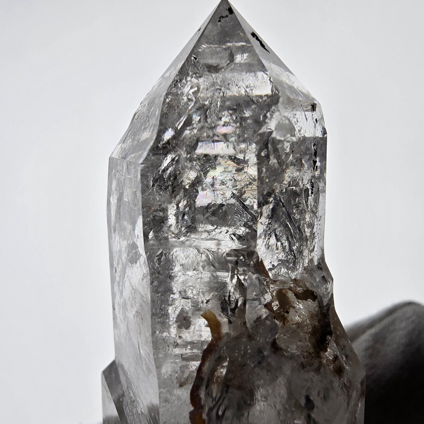 Quartz fumé squelette Enhydro DT, calcite UV, 2x Bubble Valentine Pocket, Namibie 105 x 38 x 32 mm
