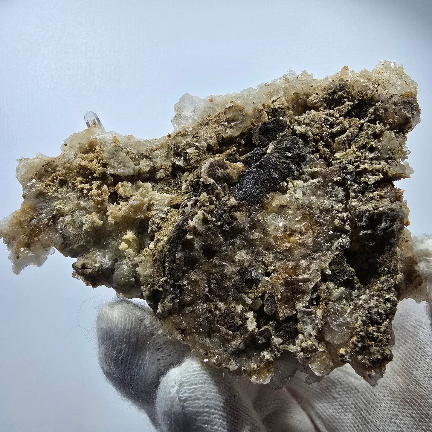 Phantom Smoky Quartz DT, UV Calcite on Matrix Specimen Valentine Pocket, Namibia 86*60*34mm