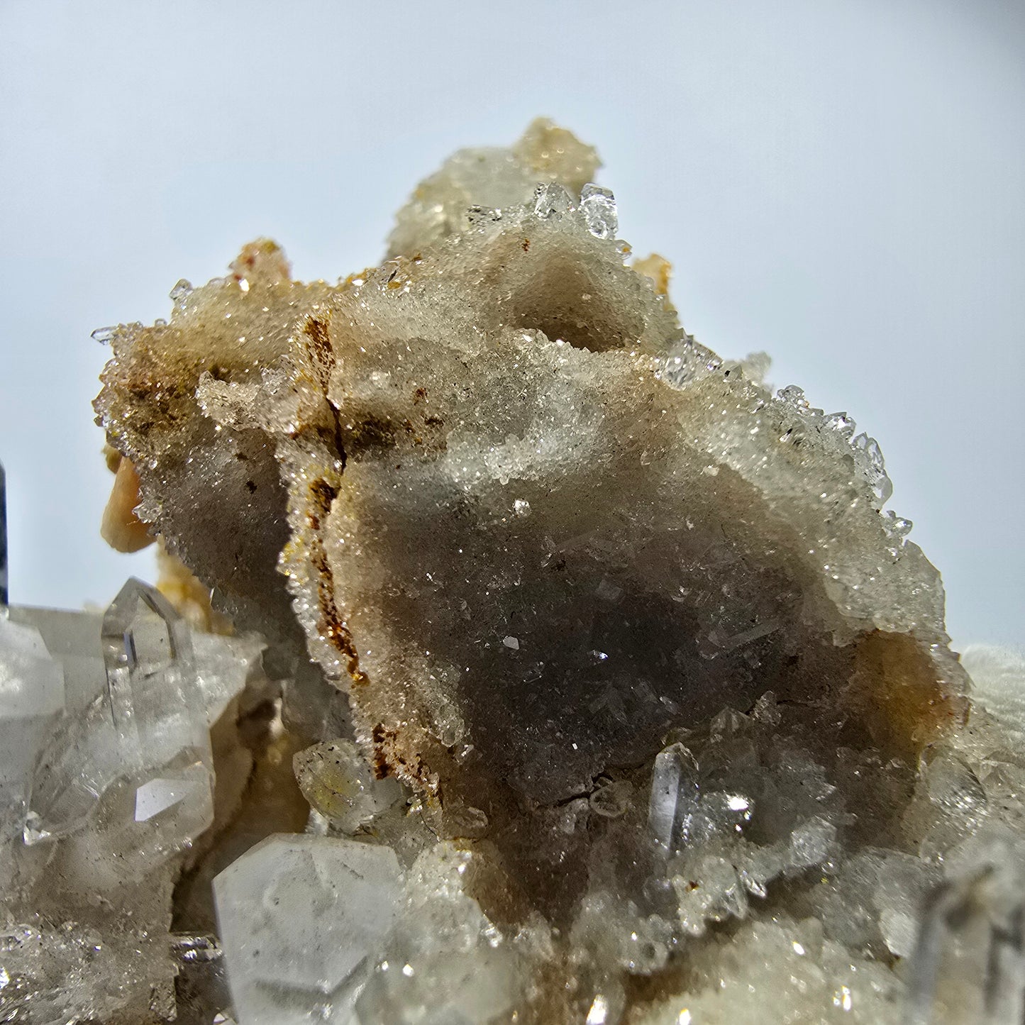 Phantom Smoky Quartz DT, UV Calcite on Matrix Specimen Valentine Pocket, Namibia 86*60*34mm
