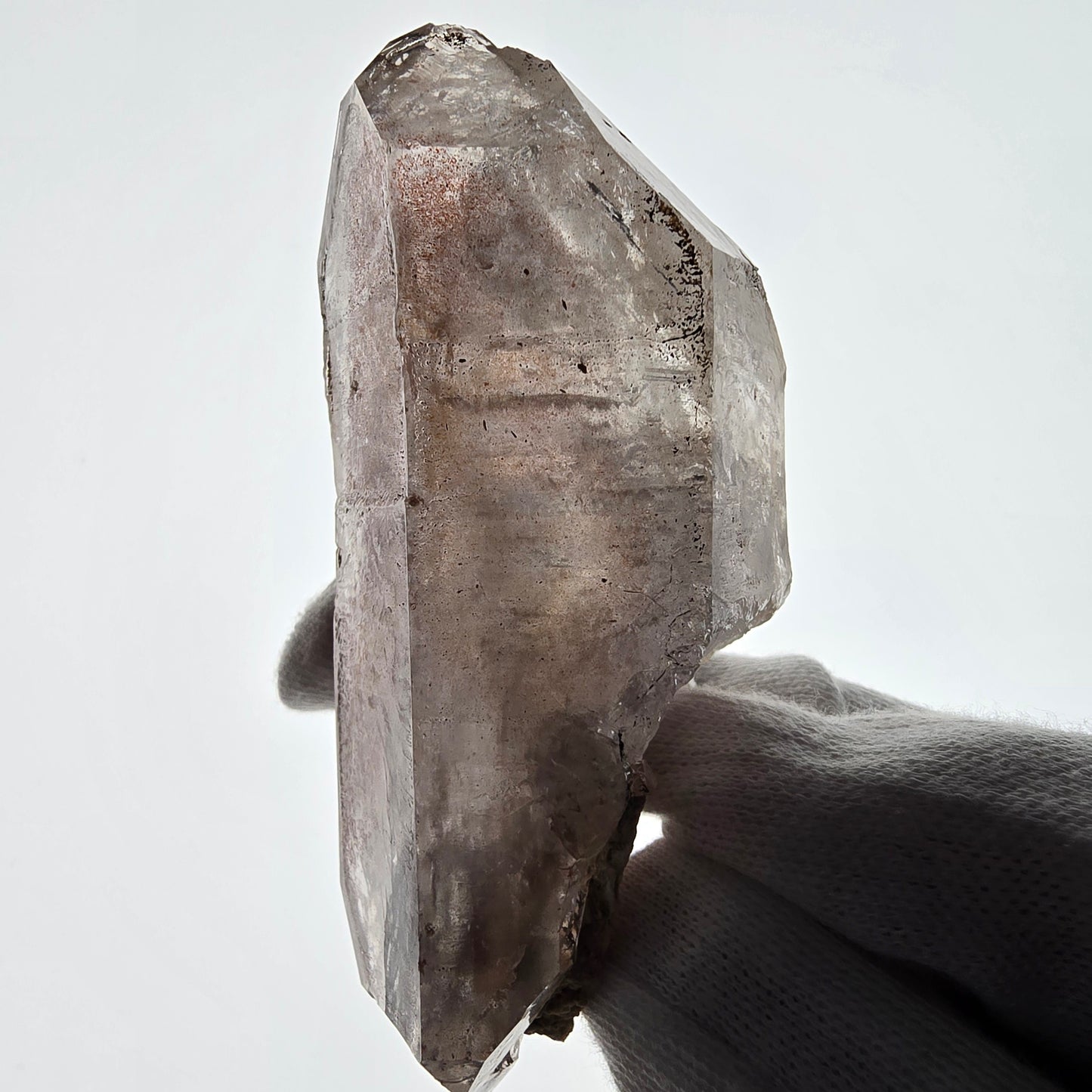 Sceptre fantôme squelette en quartz fumé DT, poche Saint-Valentin en calcite UV, Namibie 97 x 44 x 37 mm