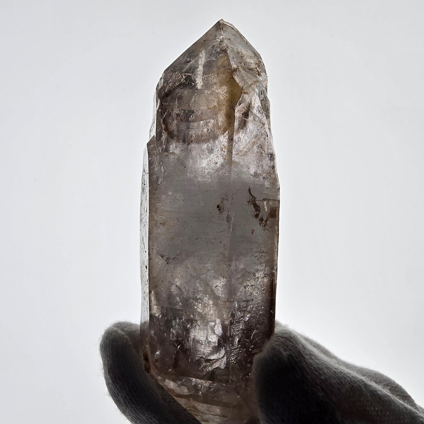 Quartz fumé squelette Enhydro DT, calcite UV, 1 poche Bubble Valentine, Namibie 87 x 34 x 24 mm