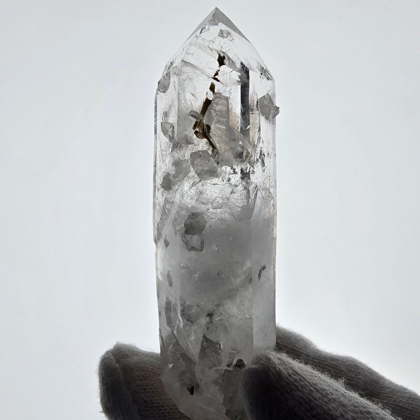 Sceptre DT en quartz fumé squelette Enhydro, 1x Bubble Streep Mine, Namibie 80 x 26 x 26 mm