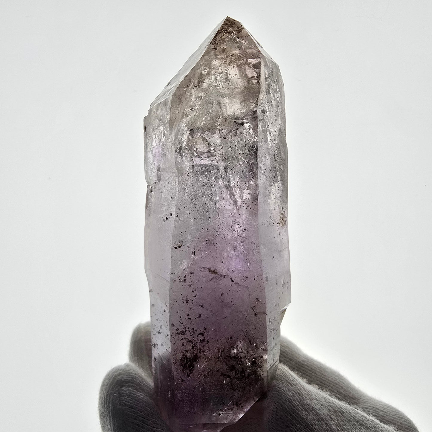 Sceptre DT en améthyste squelette Enhydro, poche de calcite Valentine Goboboseb Namibie 100 x 36 x 30 mm