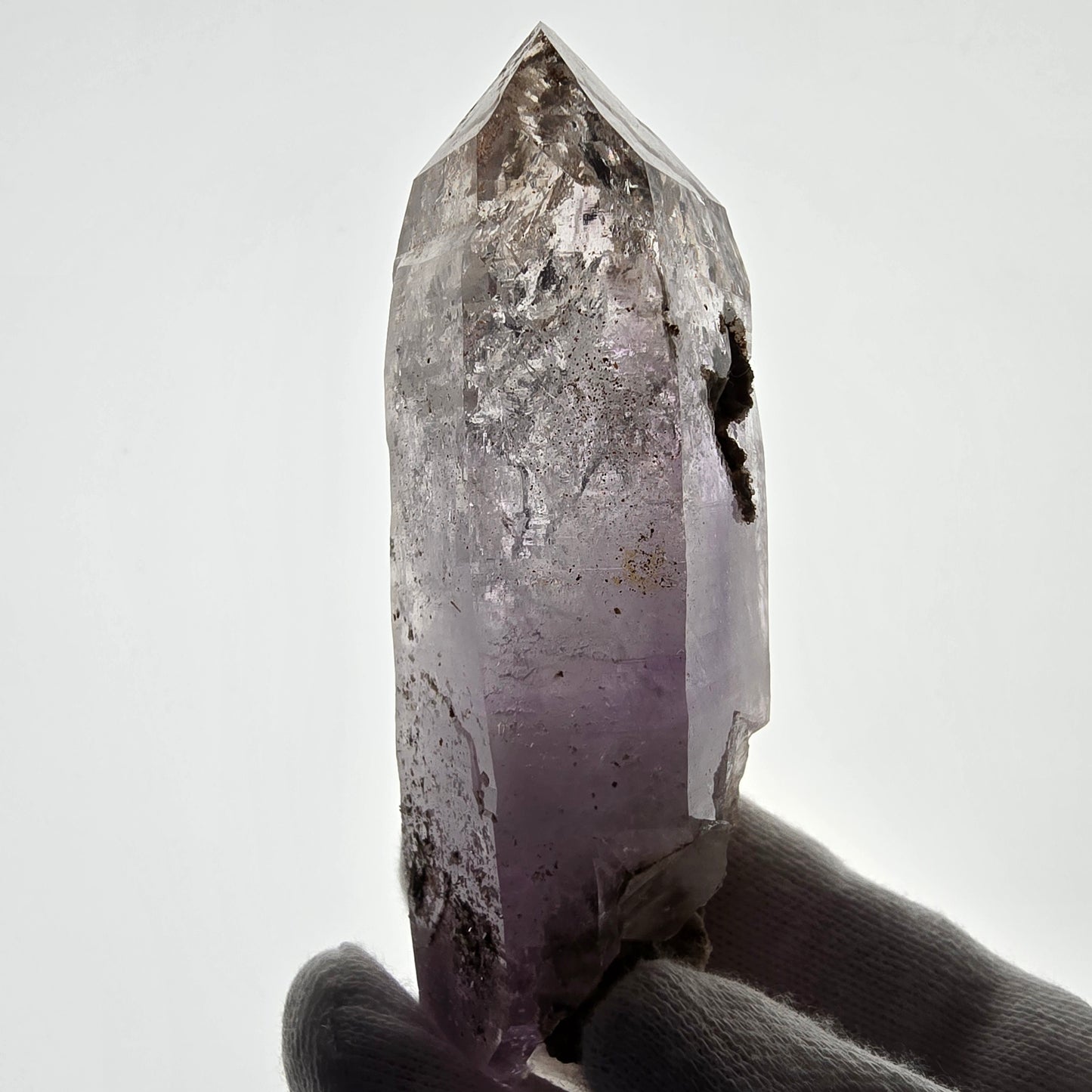 Sceptre DT en améthyste squelette Enhydro, poche de calcite Valentine Goboboseb Namibie 100 x 36 x 30 mm