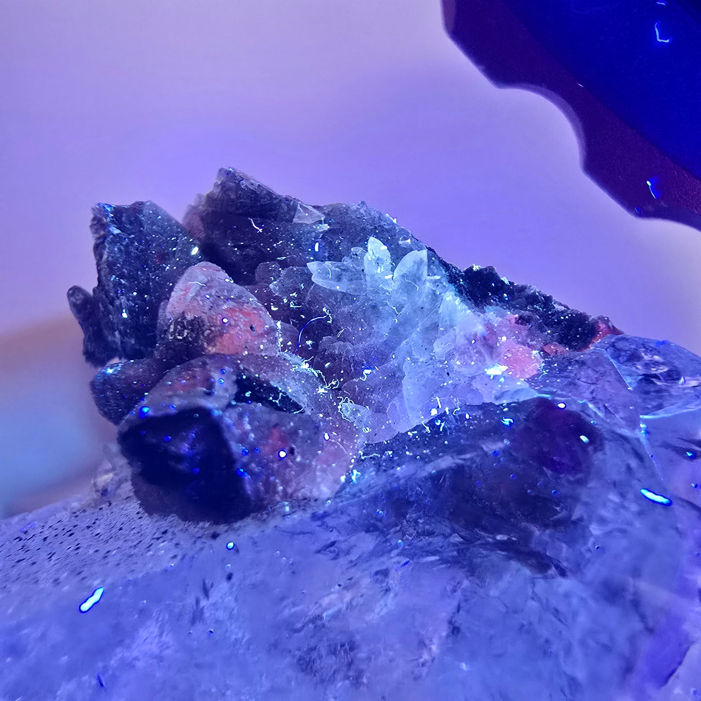 Skeleton Phantom Amethyst Scepter, UV Calcite Valentine Pocket, Namibia 60*30*23mm