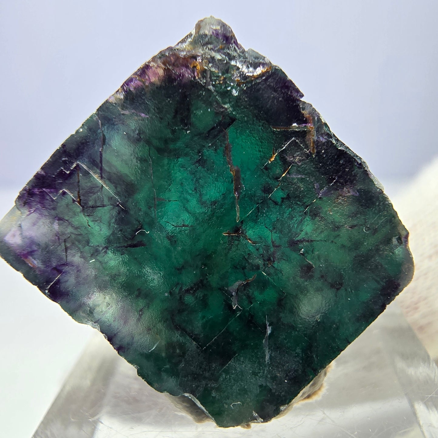 Seltener Phantom Fluorit Würfel, zonal grün lila Okorusu, Namibia 21*19*19mm